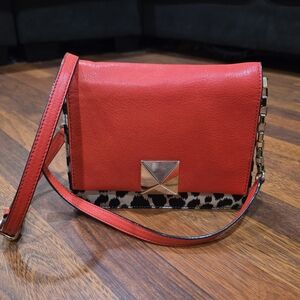 Kate Spade Red Leather Leopard Crossbody Purse Camera Bag